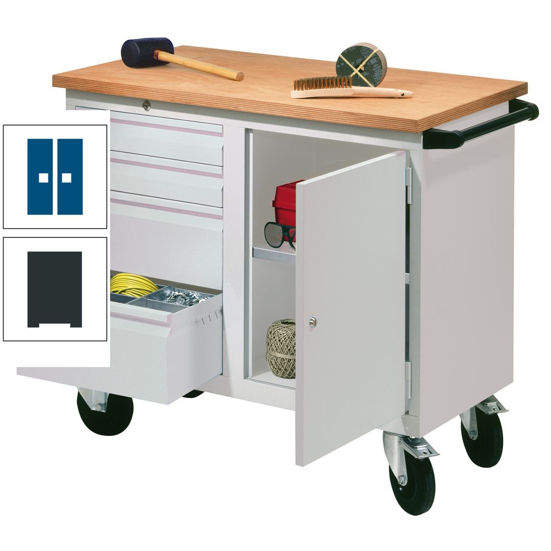 Mobile Werkbank - Werkstattwagen - 915 x 1.090 x 600 mm - 4 Schubladen und Schrankfach - anthrazitgrau