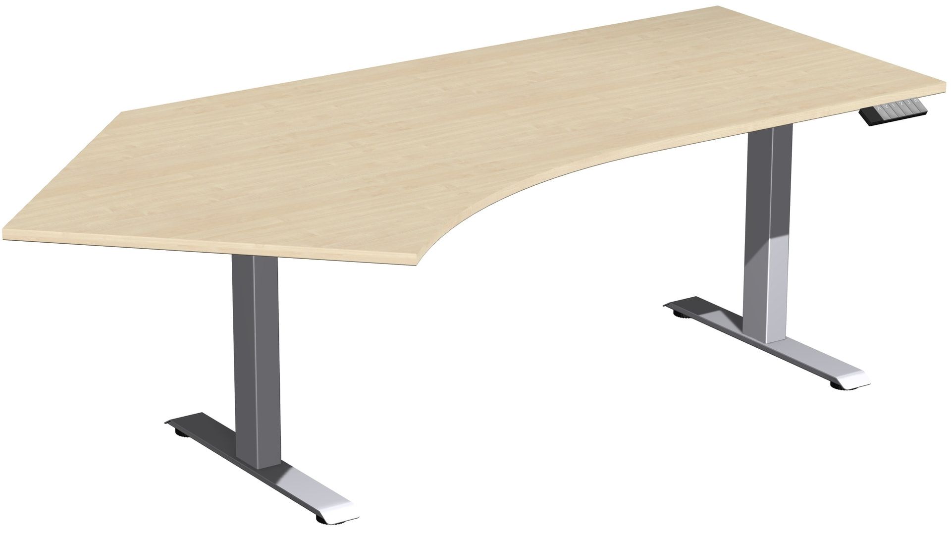 Winkelschreibtisch, Winkel links, Elevate Basic, elektronisch höhenverstellbar, 730 - 1.230 x 2.166 x 1.130 mm (HxBxT), Gestell anthrazit, Dekor Ahorn