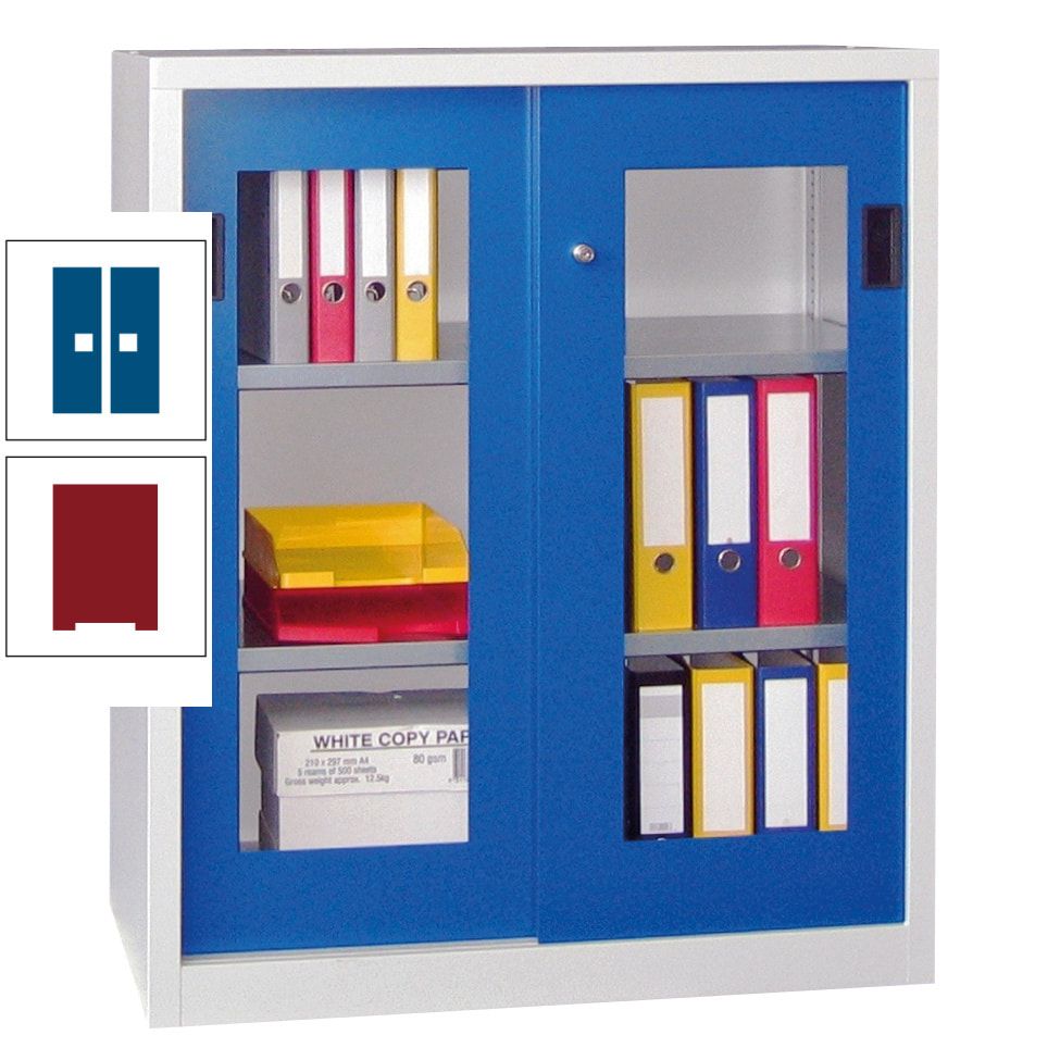 Schiebetürenschrank - Sichtfenstertüren - 1.000x1.000x400 mm (HxBxT) - 2 Böden, gepulvert - Zylinderschloss - anthrazitgrau