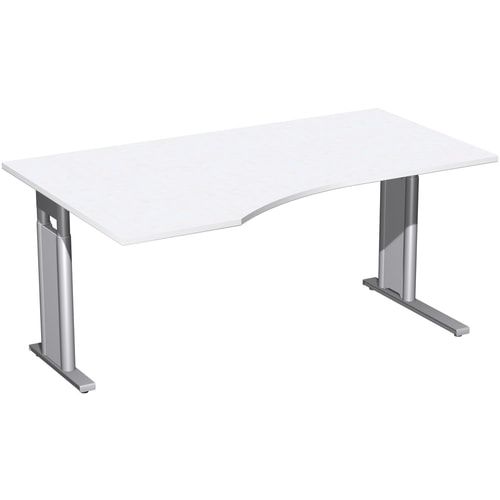 Eckschreibtisch, Ecke links, Füße einseitig verkürzt, C-Fuß Pro, höhenverstellbar, 680-820 x 1.600 x 1.000 mm (HxBxT), Gestell silber, Dekor Ahorn