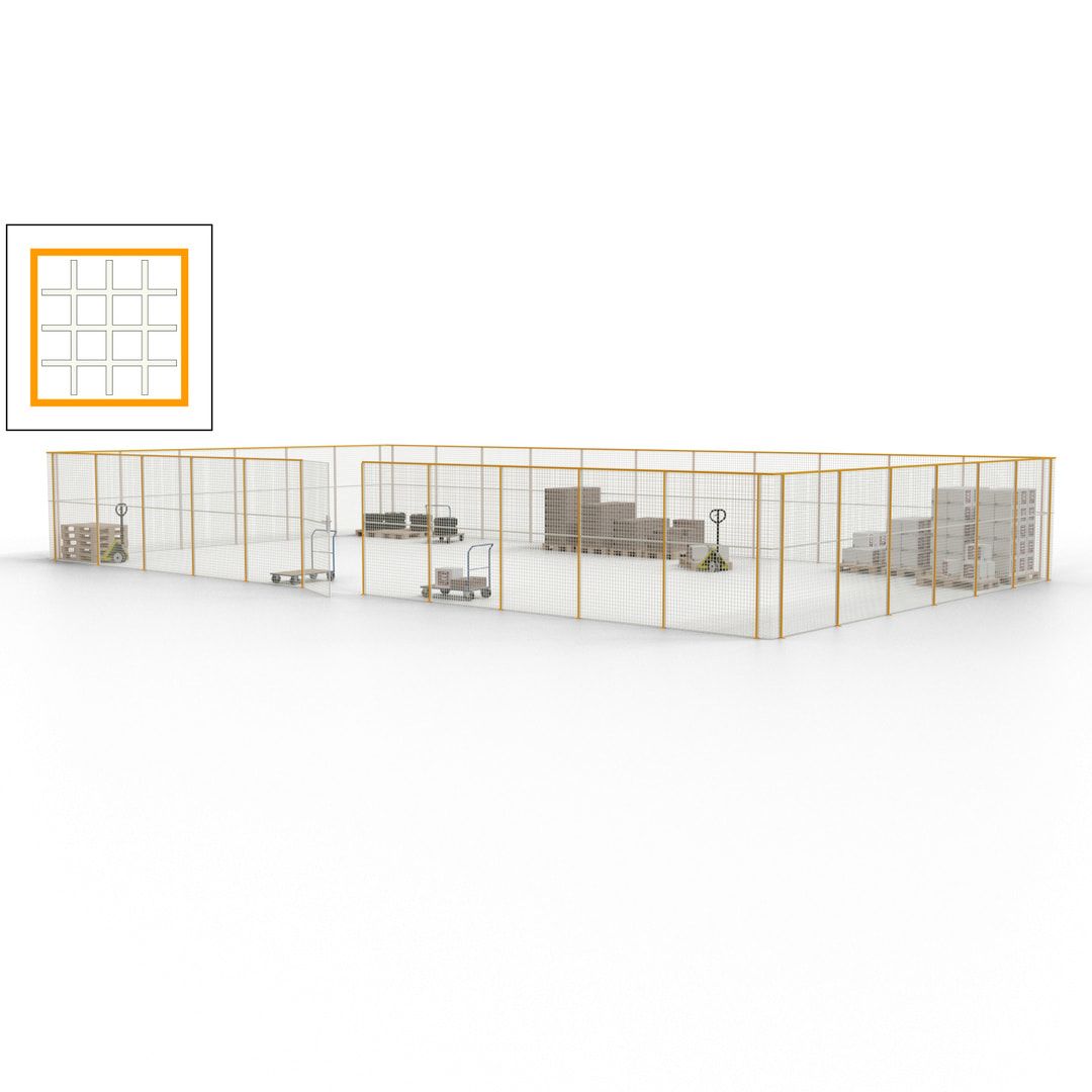 Maschinen Schutzgitter - Hallentrennwand - Sicherheitszaun - Tür - 51 m - 2.200 x 16.900 x 9.400 mm (HxBxT) - enzianblau