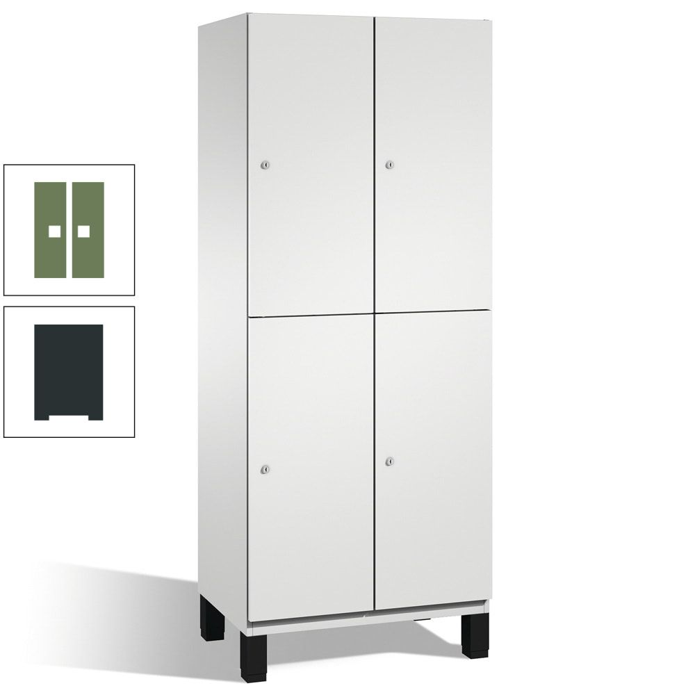 Fächerschrank, Stahlschrank, doppelstöckig, 4 Fächer, Füße, Korpus anthrazitgrau, Tür anthrazitgrau, 1.980 x 600 x 525 mm (HxBxT)