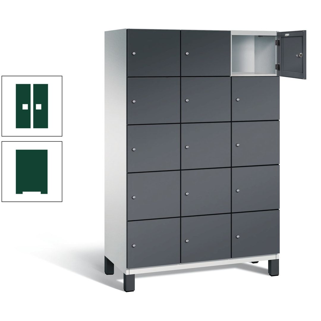 Fächerschrank, Stahlschrank, 15 Fächer, Türöffnungsbegrenzer, Füße, 1.980 x 1.200 x 525 mm (HxBxT), Korpus anthrazitgrau, Front anthrazitgrau