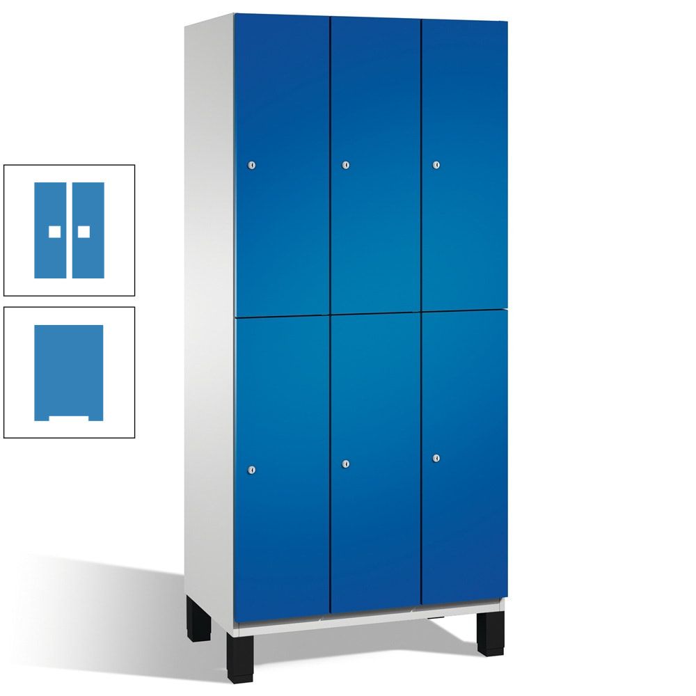 Fächerschrank, Stahlschrank, doppelstöckig, 6 Fächer, Füße, Korpus anthrazitgrau, Tür anthrazitgrau, 1.980 x 900 x 525 mm (HxBxT)