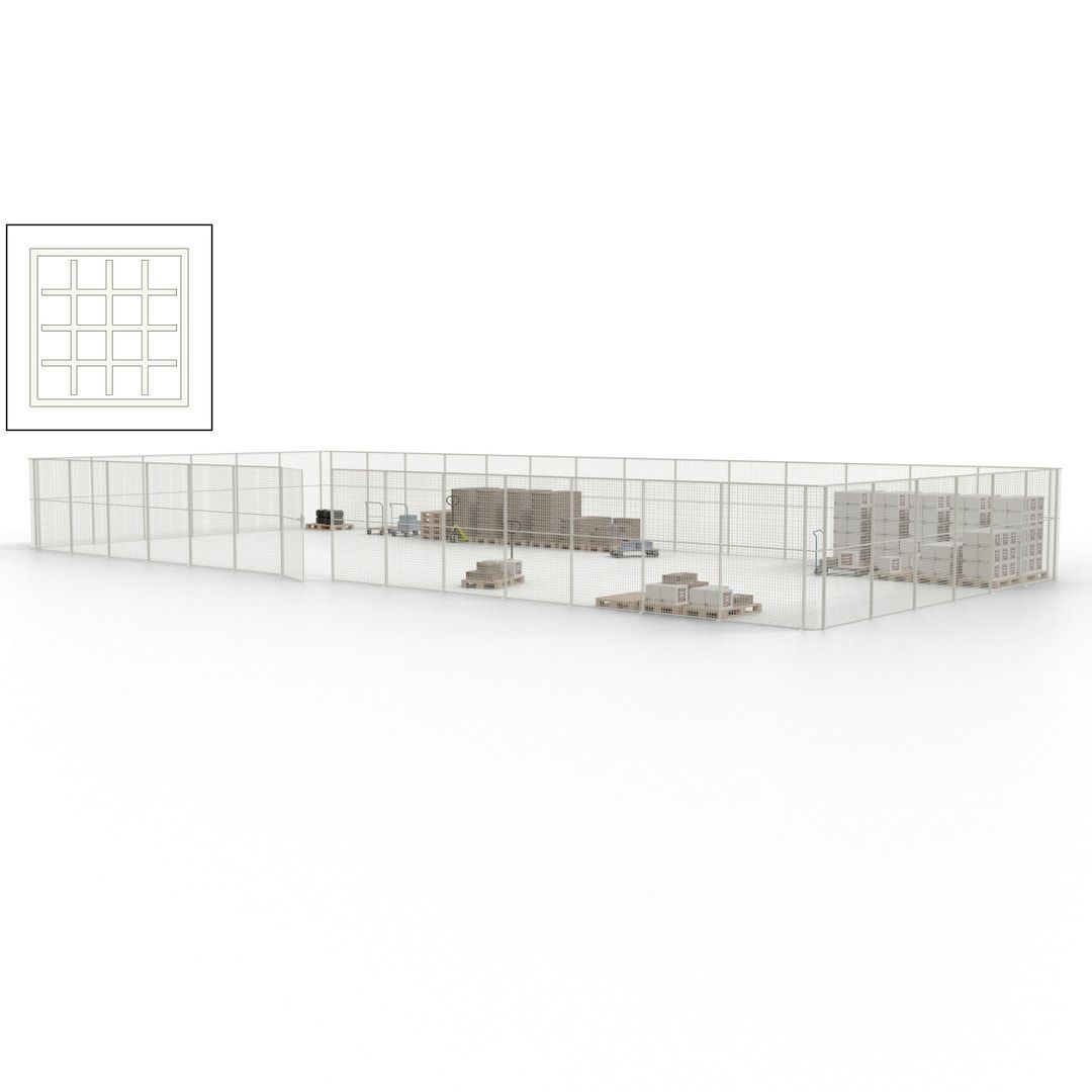 Maschinen Schutzgitter - Hallentrennwand - Sicherheitszaun - Tür - 60 m - 2.200 x 21.400 x 9.400 mm (HxBxT) - enzianblau
