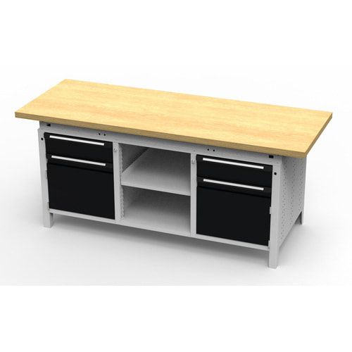 OTTOKIND Werkbank - bündig Arbeitsplatte - 850 x 1.695 x 750 mm (HxBxT) - 2 Schubladen - 2 Schränke - 2 Ablageböden - lichtgrau