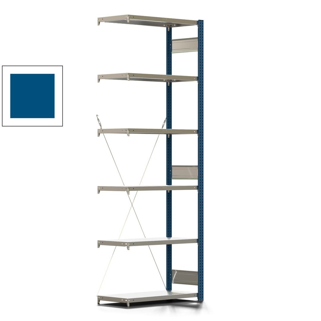 Fachbodenregal mit Tiefenriegel - 350 kg - 2.500 x 875 x 426 mm (HxBxT) - Anbauregal - 6 Böden - enzianblau - Lagerregal - Steckregal BERT