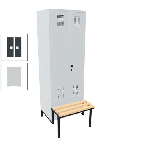 Doppel-Spind, Garderobenschrank, Buche Sitzbank integriert, 2 Abteile a 400 mm, Korpus anthrazitgrau, Tür anthrazitgrau, 1.850 x 800 x 815 mm (HxBxT)