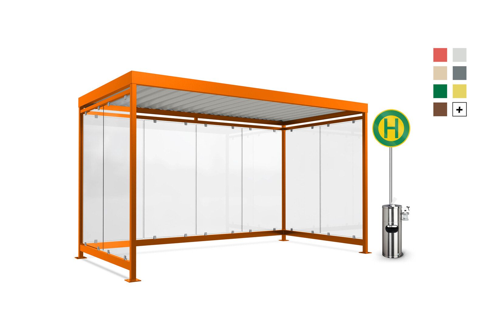 Fahrradunterstand, Raucherunterstand, Bausatz, 12-13 Personen, 2.510 x 4.195 x 2.165 mm (HxBxT), 8 Wände, Maigrün