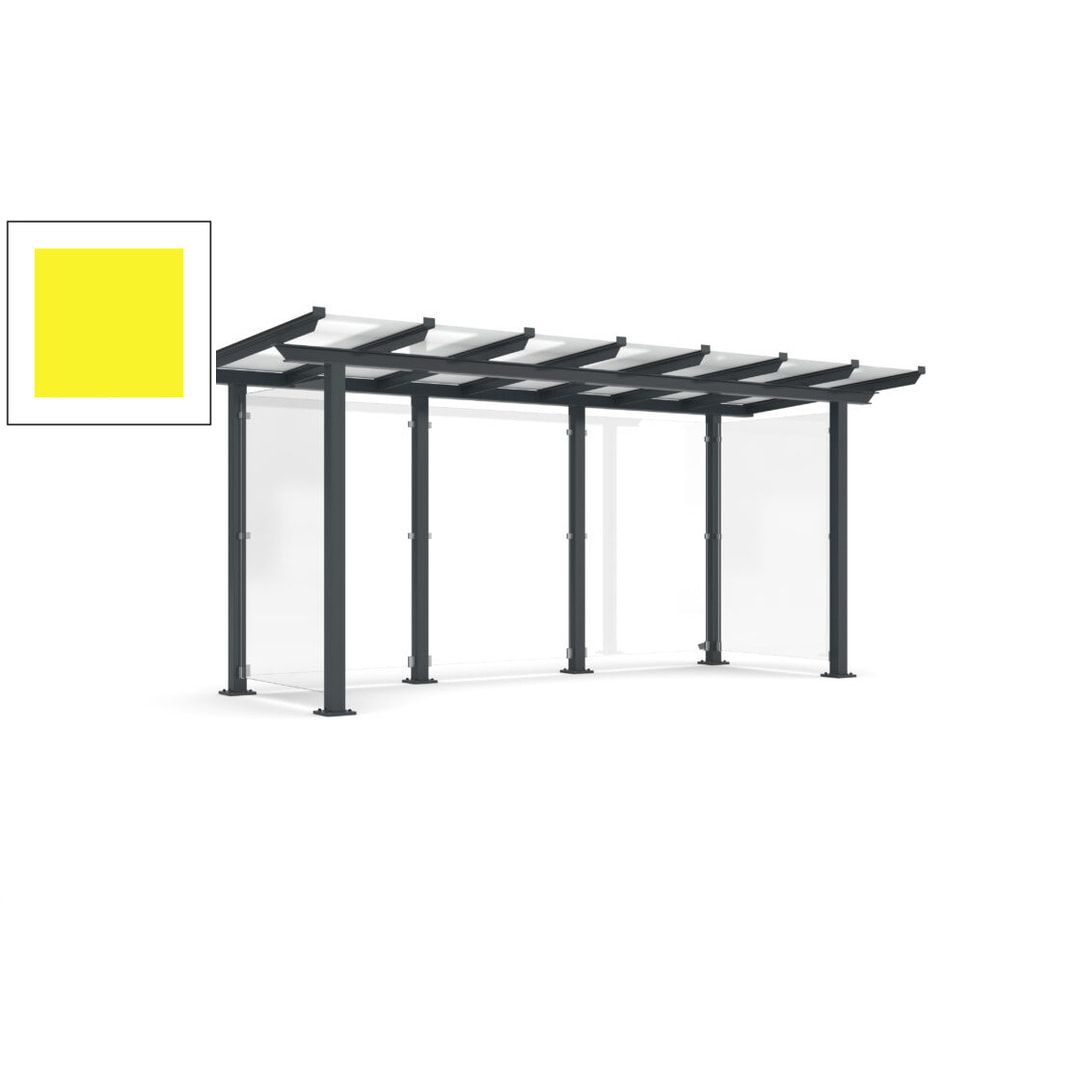 Unterstand mit Pultdach und Sicherheitsglas - feuerverzinkt und farbbeschichtet - 2.435 x 5.350 x 2.250 (HxBxT) - Farbe Achatgrau