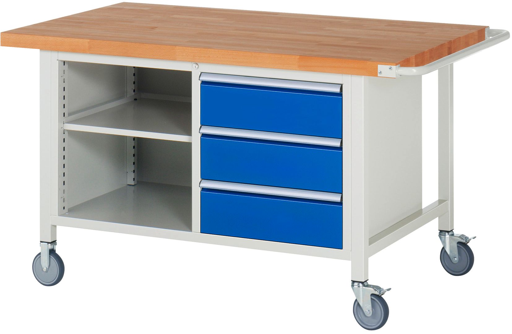 Mobile Werkbank, 2 Ablageböden - 3 Schubladen - Teilauszug - 180:3 - Höhe 880-1.080 mm - 1.500 x 900 mm - 450 kg - Anthrazitgrau