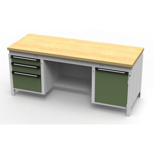 OTTOKIND Werkbank - bündige Arbeitsplatte - 850 x 1.695 x 750 mm (HxBxT) - 3 Schubladen - 1 Schrank - lichtgrau