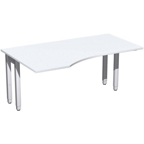 Eckschreibtisch, Ecke links, Füße einseitig verkürzt, 4-Fuß Quadrat Pro, höhenverstellbar, 680-800 x 1.600x 1.000 mm (HxBxT), Dekor Ahorn