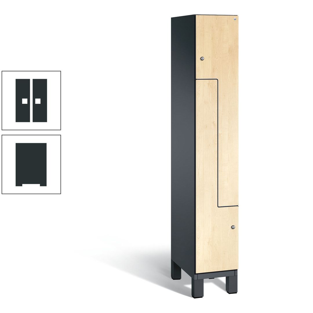 Z-Garderobenspind mit Füßen, 2 Personen, 1.980 x 300 x 525 mm (HxBxT), Korpus anthrazitgrau, Tür anthrazitgrau
