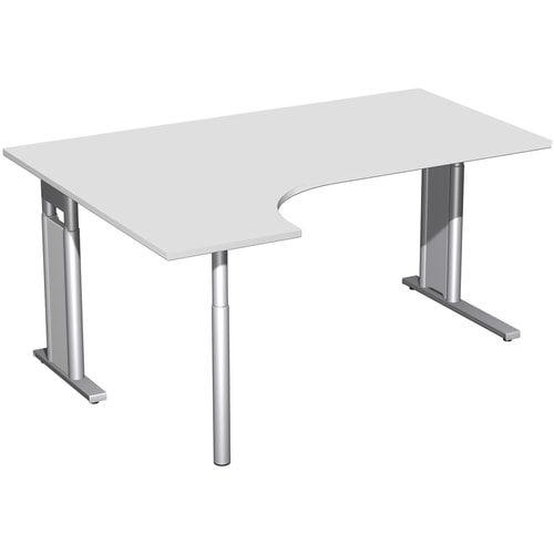 Eckschreibtisch, Ecke links, Füße einseitig verkürzt, C-Fuß Pro, höhenverstellbar, 680-820 x 1.600 x 1.200 mm (HxBxT), Dekor Ahorn