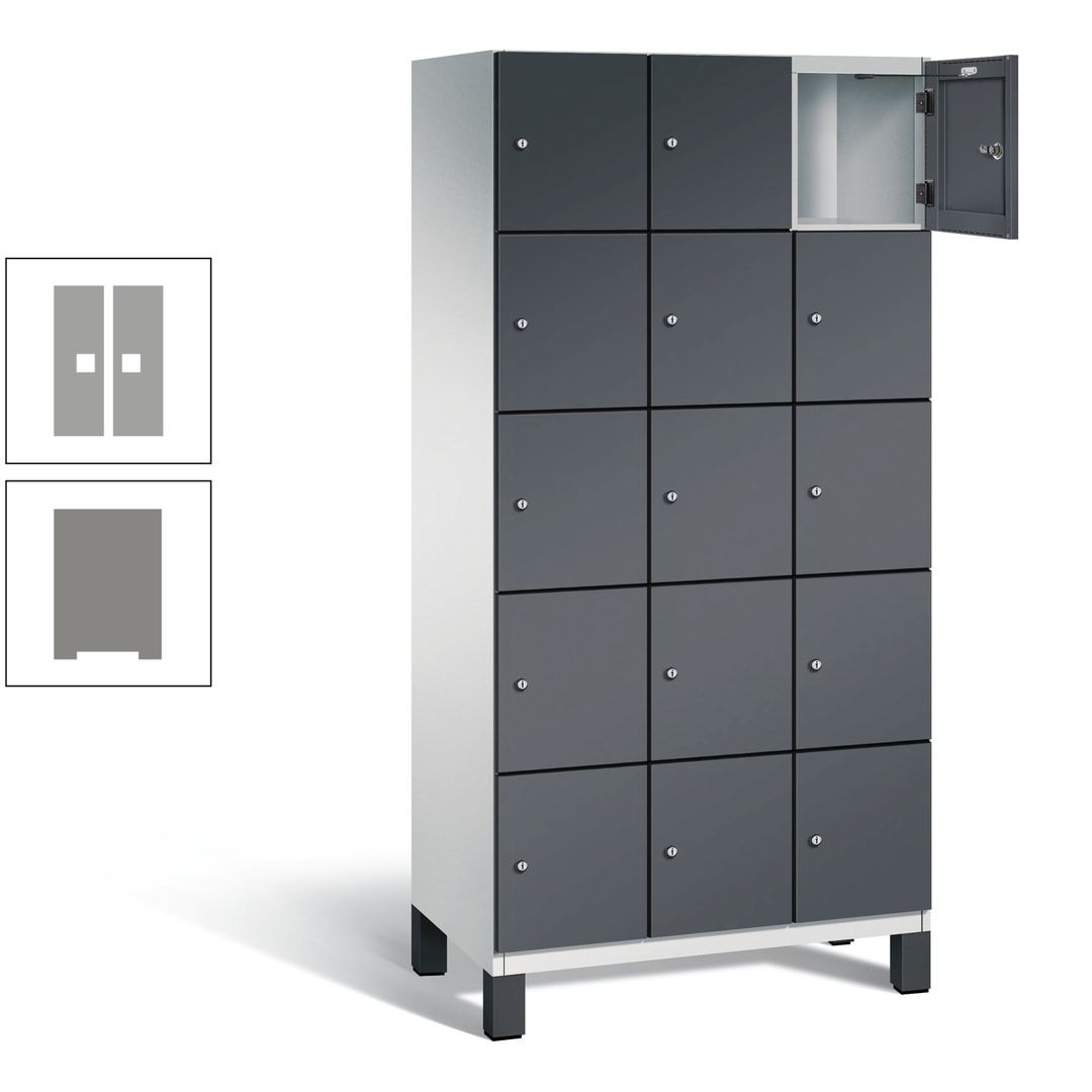 Fächerschrank, Stahlschrank, 15 Fächer, Türöffnungsbegrenzer, Füße, 1.980 x 900 x 525 mm (HxBxT), Korpus anthrazitgrau, Front anthrazitgrau