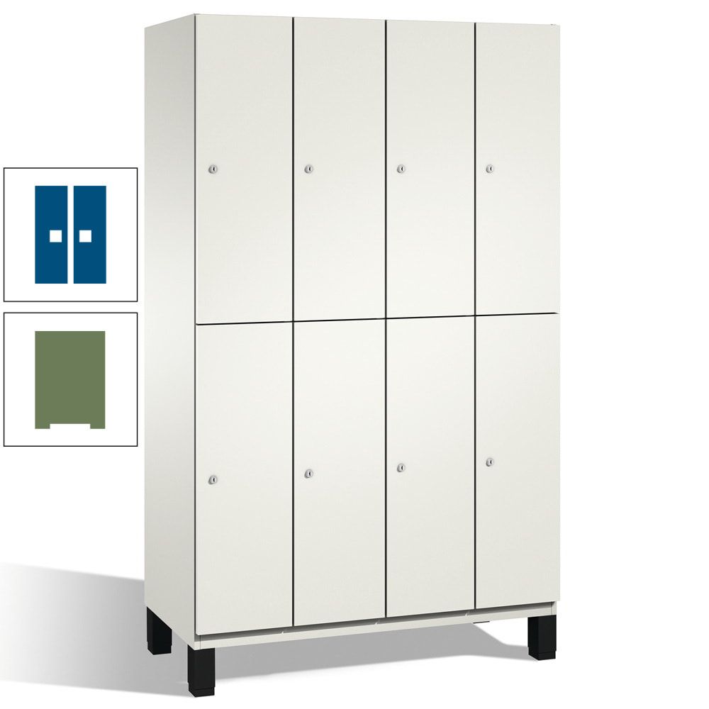 Fächerschrank, Stahlschrank, doppelstöckig, 8 Fächer, mit Füßen, Korpus enzianblau, Tür Fernblau, 1.980 x 1.200 x 525 mm (HxBxT)