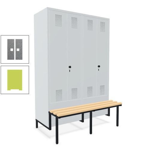 Doppel-Spind, Garderobenschrank, Buche Sitzbank integriert, 4 Abteile 300 mm, Korpus anthrazitgrau, Tür anthrazitgrau, 1.850 x 1.200 x 815 mm (HxBxT)