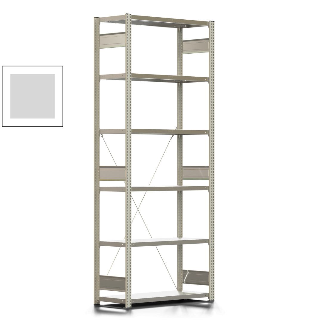 Fachbodenregal mit Tiefenriegel - 350 kg - 2.500 x 1.005 x 426 mm (HxBxT) - Anbauregal - 6 Böden - enzianblau - Lagerregal - Steckregal BERT