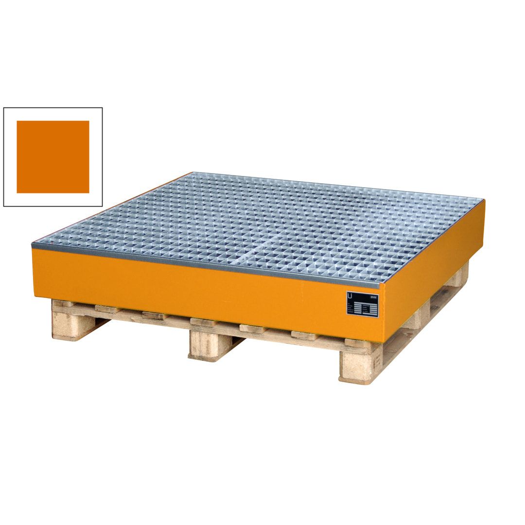 Auffangwanne für 4 x 200 l Fässer - Volumen 215 l - Gitterrost - feuerrot