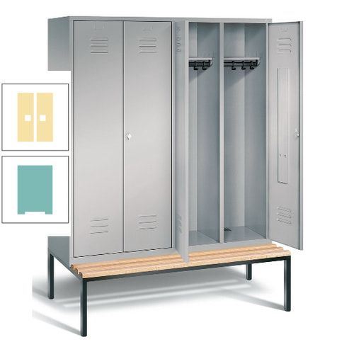 Doppel-Spindschrank, Buche Sitzbank untergebaut, 4 Abteile a 400 mm, Korpus lichtgrau, Tür anthrazitgrau, 2.090 x 1.590 x 815 mm (HxBxT)