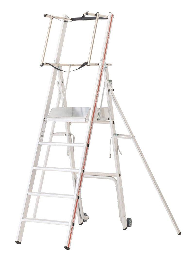 Plattformleiter mit kurzem Handlauf, Absturzsicherung, 2 Kipprollen, Rutschhemmung R11, Leiterlänge 1.610 mm, 2 Stufen, Traglast 150 kg, Hymer