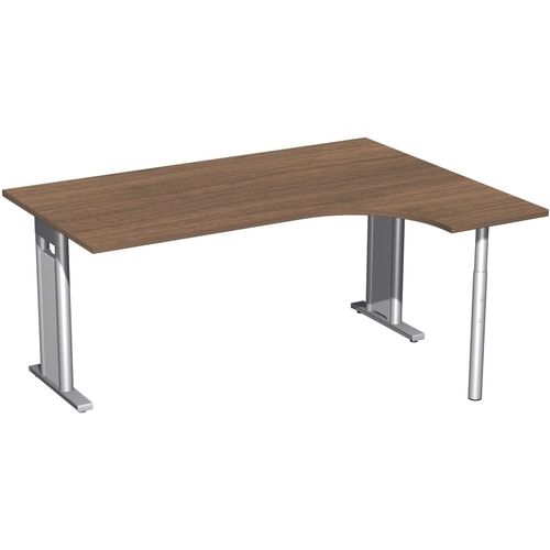 Eckschreibtisch, Ecke rechts, Füße einseitig verkürzt, C-Fuß Pro, 720 x 1.600 x 1.200 mm (HxBxT), Gestell silber, Dekor Ahorn
