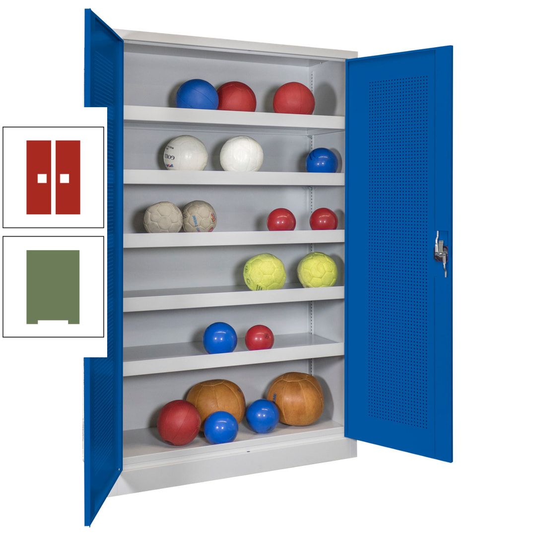 Ballschrank - Lochfeldtüren - 5 Böden - 1.950x1.200x500 mm (HxBxT) - anthrazitgrau