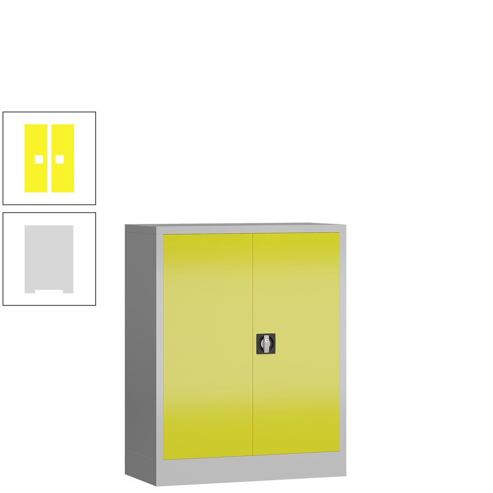 Aktenschrank, Büroschrank, abschließbar, Flügeltüren, 2 Fachböden, 1.200 x 920 x 420 mm (HxBxT), Stahl, Korpus und Türen lichtgrau