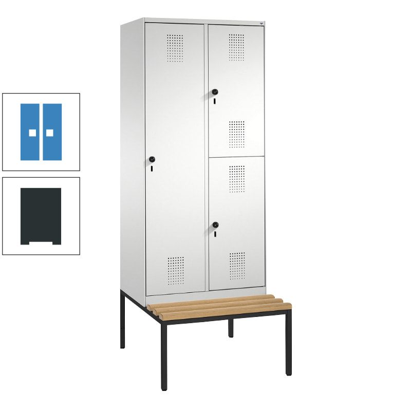 Garderobenschrank, Spind ein- und doppelstöckig Sitzbank, 2 Abteile, 3 Fächer, 2.090 x 800 x 500 mm (HxBxT), Front anthrazitgrau, Korpus anthrazitgrau
