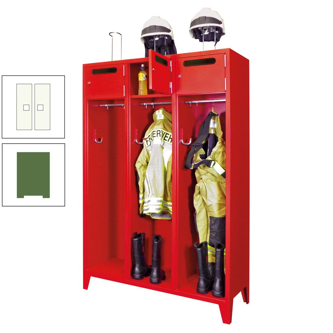 Feuerwehrschrank - 3 Abteile - Ablagefach mit Tür, Einwurfschlitz - 2.100 x 1.230 x 500 mm (HxBxT) - anthrazitgrau