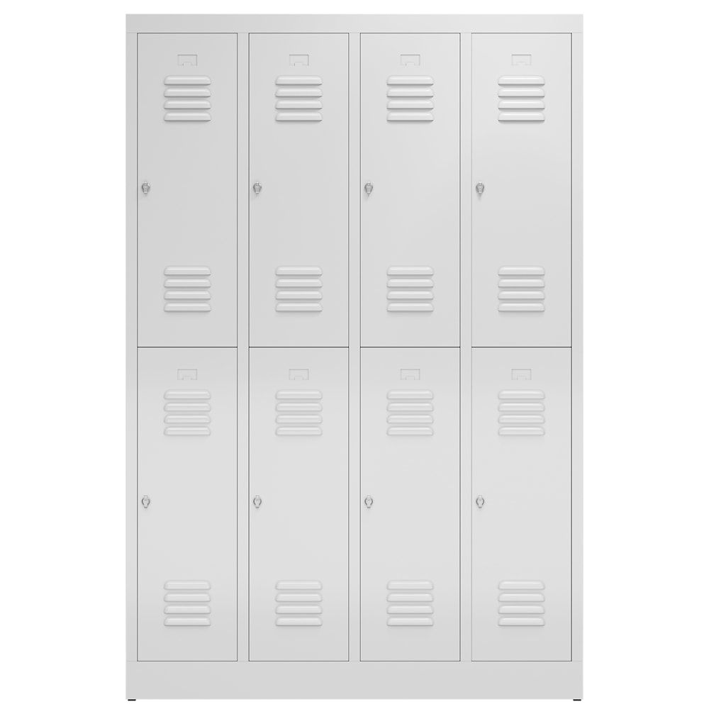 Garderobenschrank, Doppelstockspind, 4 Abteil, 8 Fächer, 1.800 x 1.185 x 500 mm (HxBxT), Stahl, Drehriegel, Korpus: lichtgrau, Front: anthrazitgrau