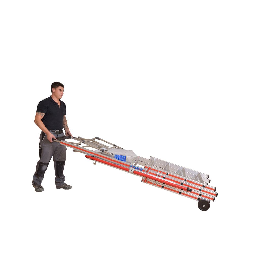 Erweiterbare Plattformleiter - Länge 1.850 mm - Plattform mit Geländer - mit Ablageschale - Aluleiter