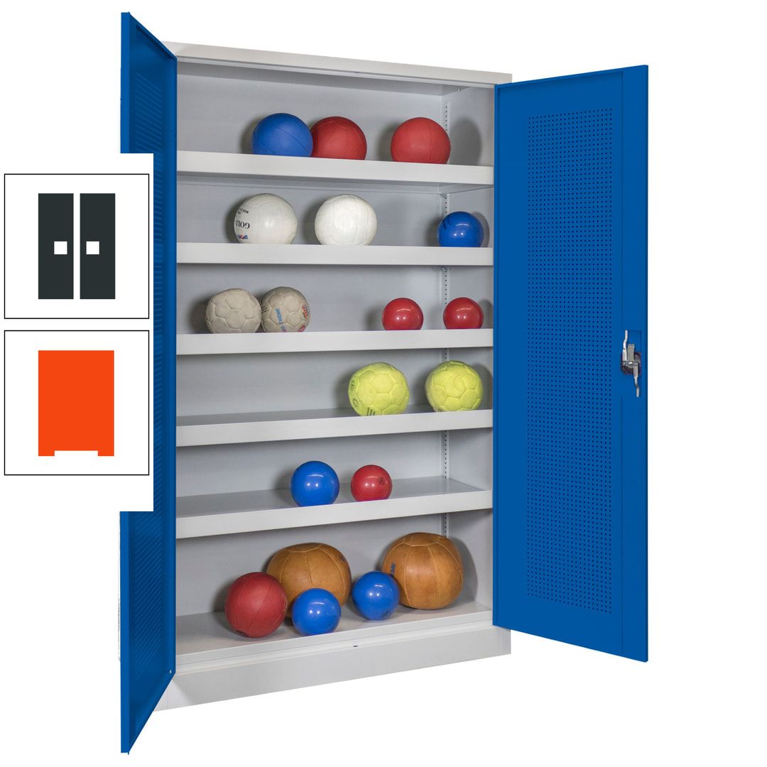 Ballschrank - Lochfeldtüren - 5 Böden - 1.950x1.200x500 mm (HxBxT) - anthrazitgrau