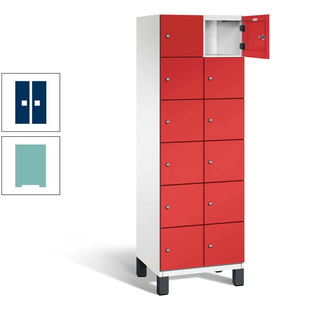 Fächerschrank, Stahlschrank, 12 Fächer, Türöffnungsbegrenzer, Füße, 1.980 x 600 x 525 mm (HxBxT), Korpus anthrazitgrau, Front anthrazitgrau