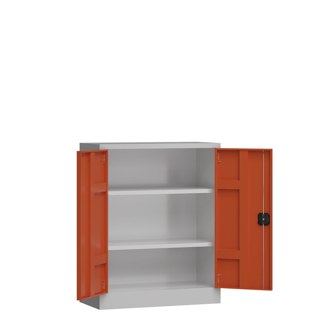 Aktenschrank, Büroschrank, abschließbar, Flügeltüren, 2 Fachböden, 1.200 x 920 x 420 mm (HxBxT), Stahl, Korpus und Türen lichtgrau