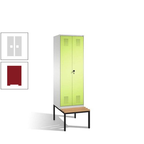 Doppel-Spind, Garderobenschrank, Buche Sitzbank untergebaut, 2 Abteile a 300 mm, Korpus anthrazitgrau, Tür anthrazitgrau, 2.090 x 600 x 815 mm (HxBxT)