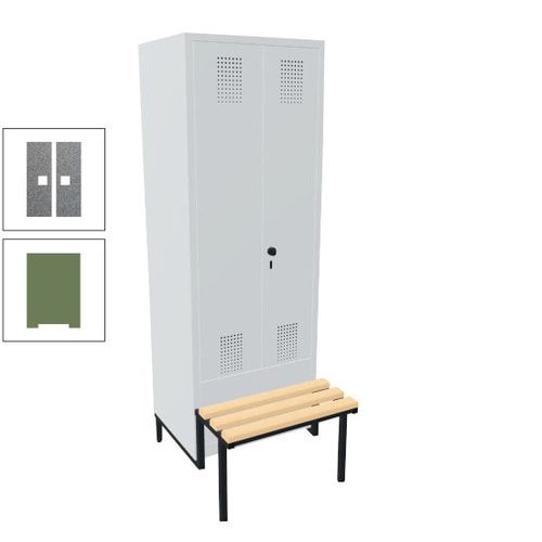 Doppel-Spind, Garderobenschrank, Buche Sitzbank integriert, 2 Abteile a 400 mm, Korpus anthrazitgrau, Tür anthrazitgrau, 1.850 x 800 x 815 mm (HxBxT)