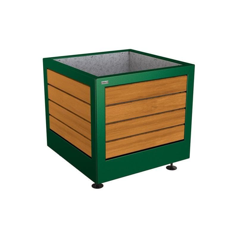 Pflanzbehälter, Stahl und Holz, verstellbare Füße, Innenverkleidung feuerverzinkt mit Verladungsgriffen, 700 x 800 x 800 mm (HxBxT), Farbe enzianblau