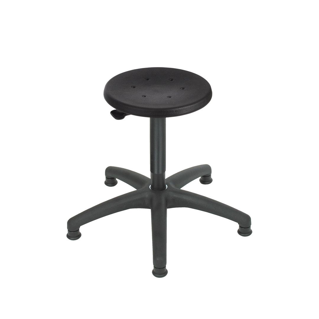 Arbeitshocker mit Hebelauslösung - Sitzhöhe 400-590 mm - PU schwarz - Kunststoff Fußkreuz mit Gleitern