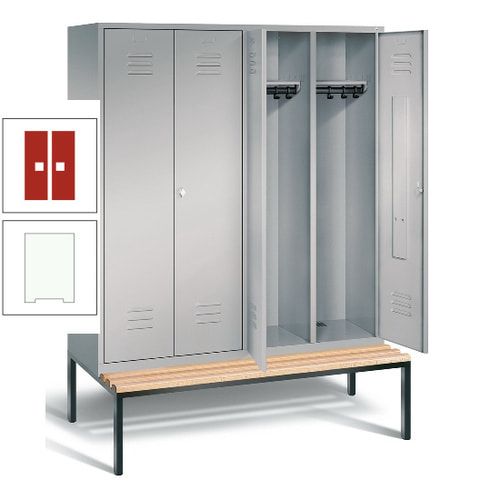 Doppel-Spindschrank, Buche Sitzbank untergebaut, 4 Abteile a 400 mm, Korpus lichtgrau, Tür anthrazitgrau, 2.090 x 1.590 x 815 mm (HxBxT)