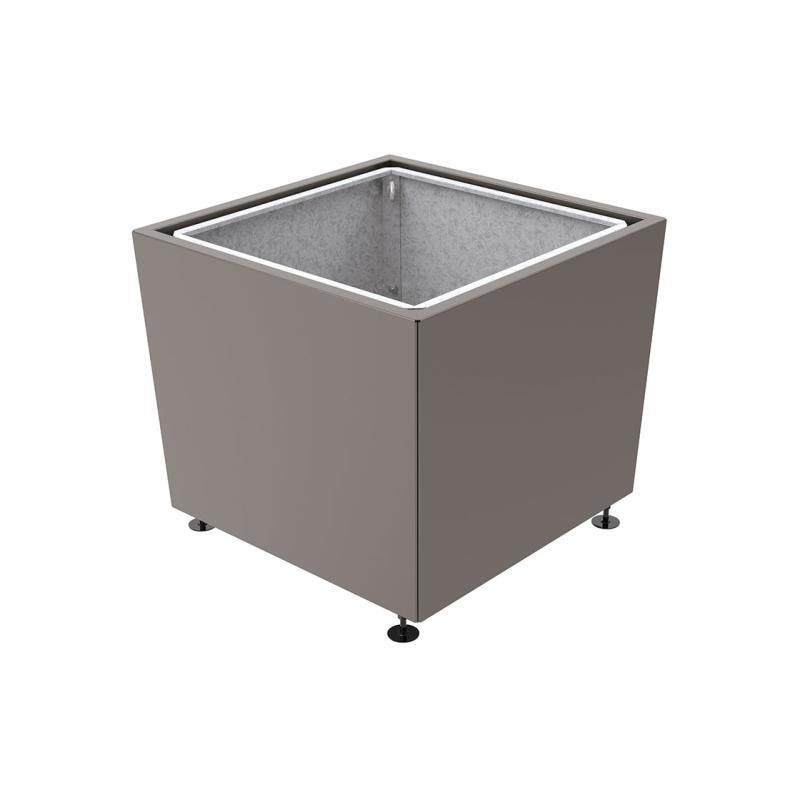 Pflanzkübel, 2 mm Stahlblech fvz, innen Blech feuerverzinkt mit Verladungsgriffen, verstellbare Füße, 760 x 785 x 785 mm (HxBxT), enzianblau