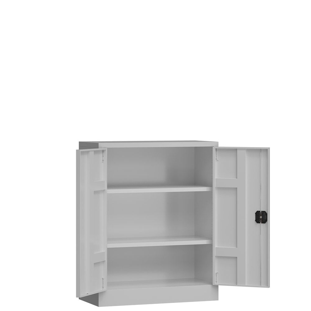 Aktenschrank, Büroschrank, abschließbar, Flügeltüren, 2 Fachböden, 1.200 x 920 x 420 mm (HxBxT), Stahl, Korpus und Türen lichtgrau