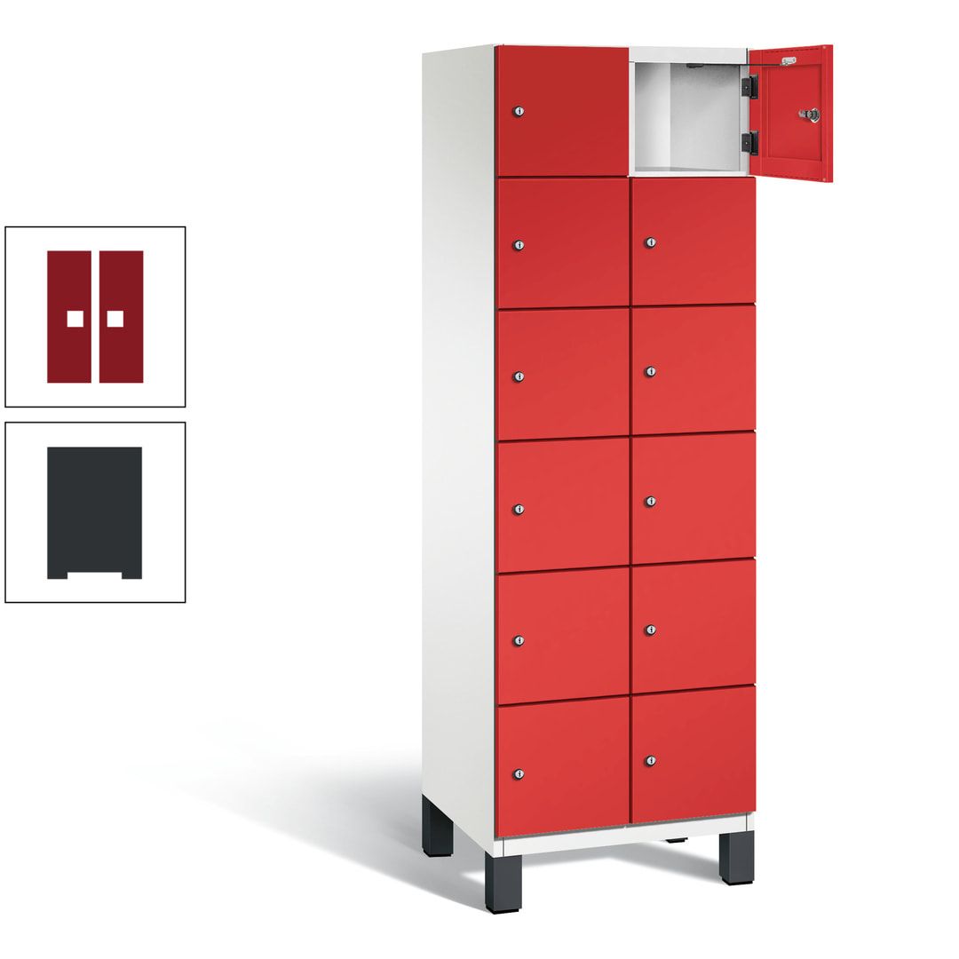 Fächerschrank, Stahlschrank, 12 Fächer, Türöffnungsbegrenzer, Füße, 1.980 x 600 x 525 mm (HxBxT), Korpus anthrazitgrau, Front anthrazitgrau