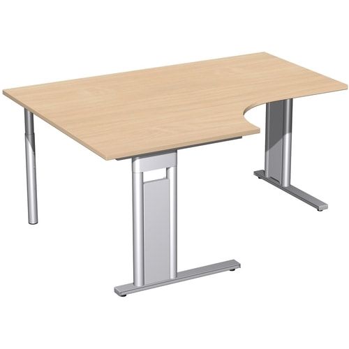 Eckschreibtisch, Eckteil 800 mm, Ecke links, Füße einseitig verkürzt, C-Fuß Pro, 720 x 1.600 x 1.200 mm (HxBxT), Gestell silber, Dekor Ahorn