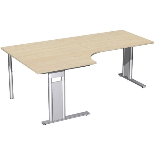 Eckschreibtisch, Eckteil 800 mm, links, Füße einseitig verkürzt, C-Fuß Pro, höhenverstellbar, 680-820 x 1.600 x 1.200 mm (HxBxT), Dekor Ahorn
