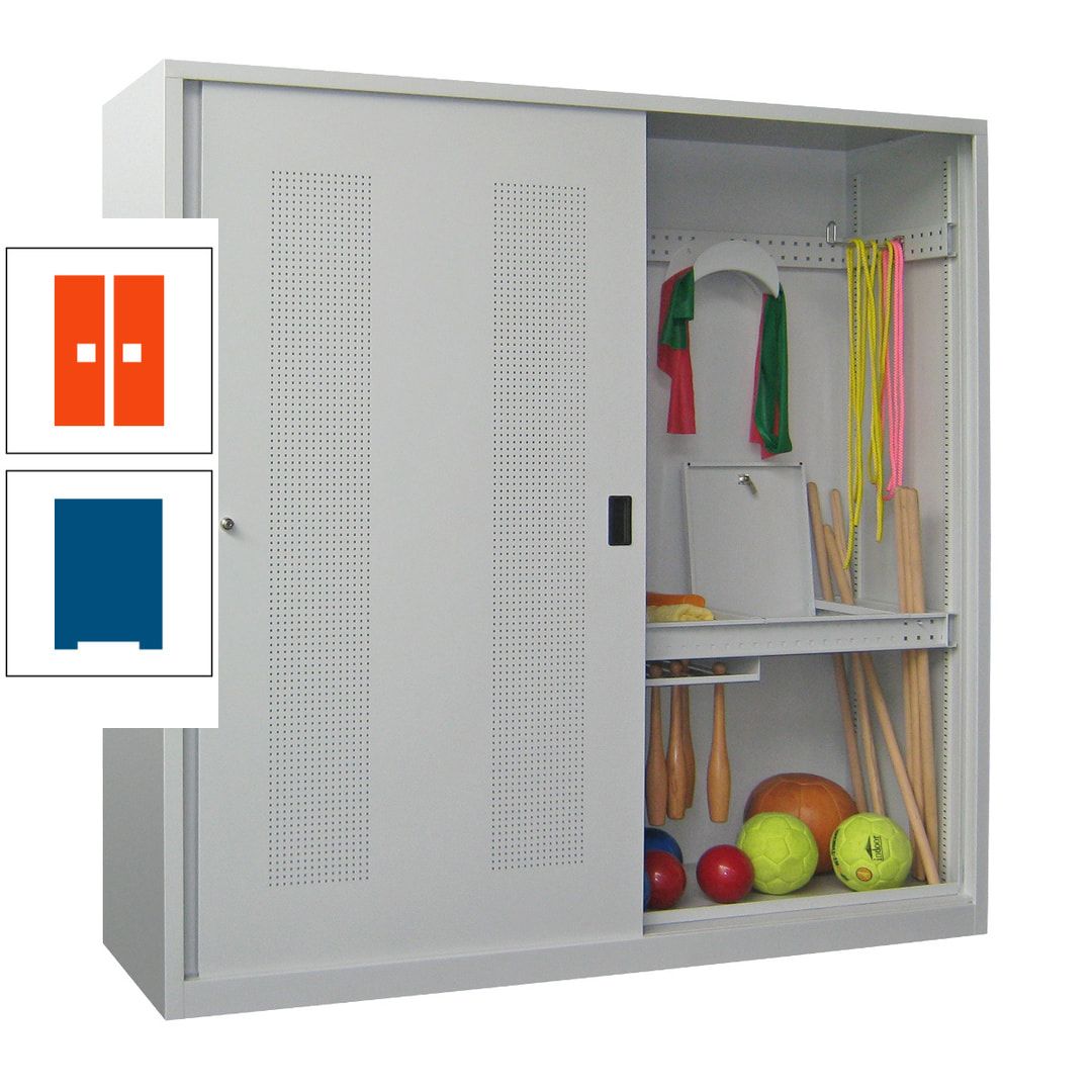 Ballschrank - Schiebetüren mit Lochfeld - Trennwand - 1.950x2.000x600 mm (HxBxT) - anthrazitgrau