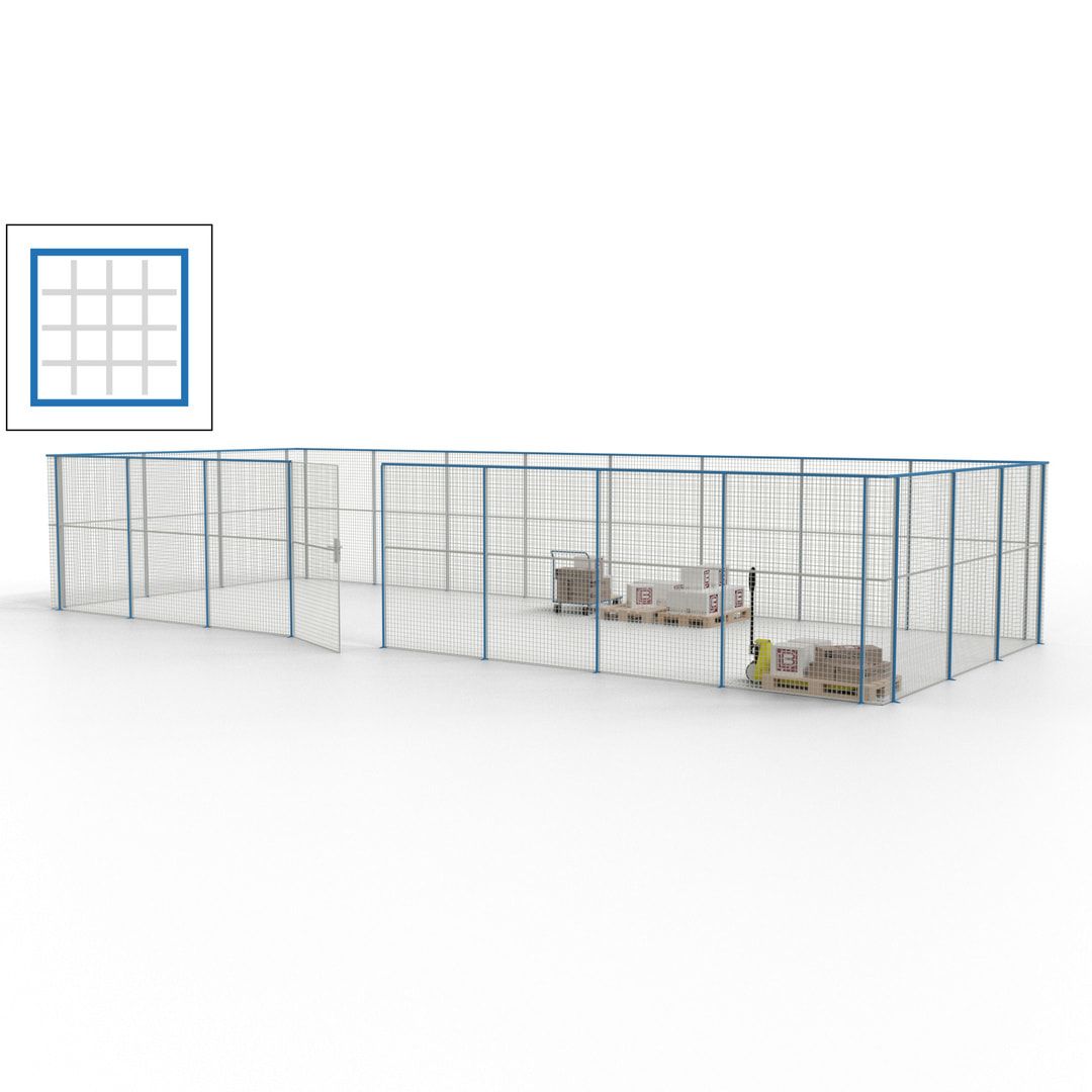 Maschinen Schutzgitter - Hallentrennwand - Sicherheitszaun - Tür - 33 m - 2.200 x 12.400 x 4.900 mm (HxBxT) - enzianblau