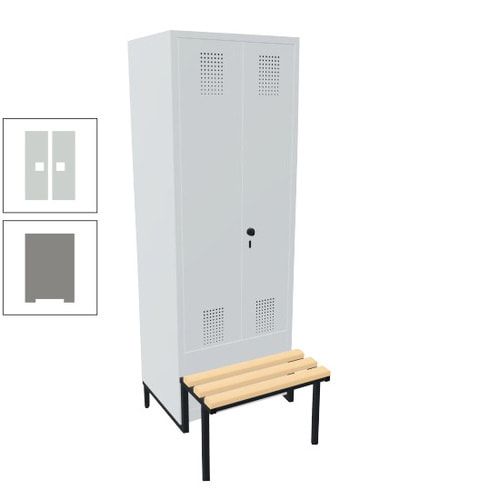 Doppel-Spind, Garderobenschrank, Buche Sitzbank integriert, 2 Abteile a 400 mm, Korpus anthrazitgrau, Tür anthrazitgrau, 1.850 x 800 x 815 mm (HxBxT)