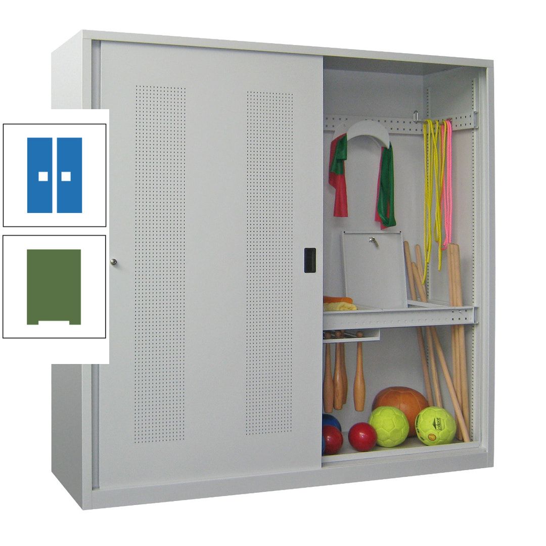 Ballschrank - Schiebetüren mit Lochfeld - Trennwand - 1.950x2.000x600 mm (HxBxT) - anthrazitgrau